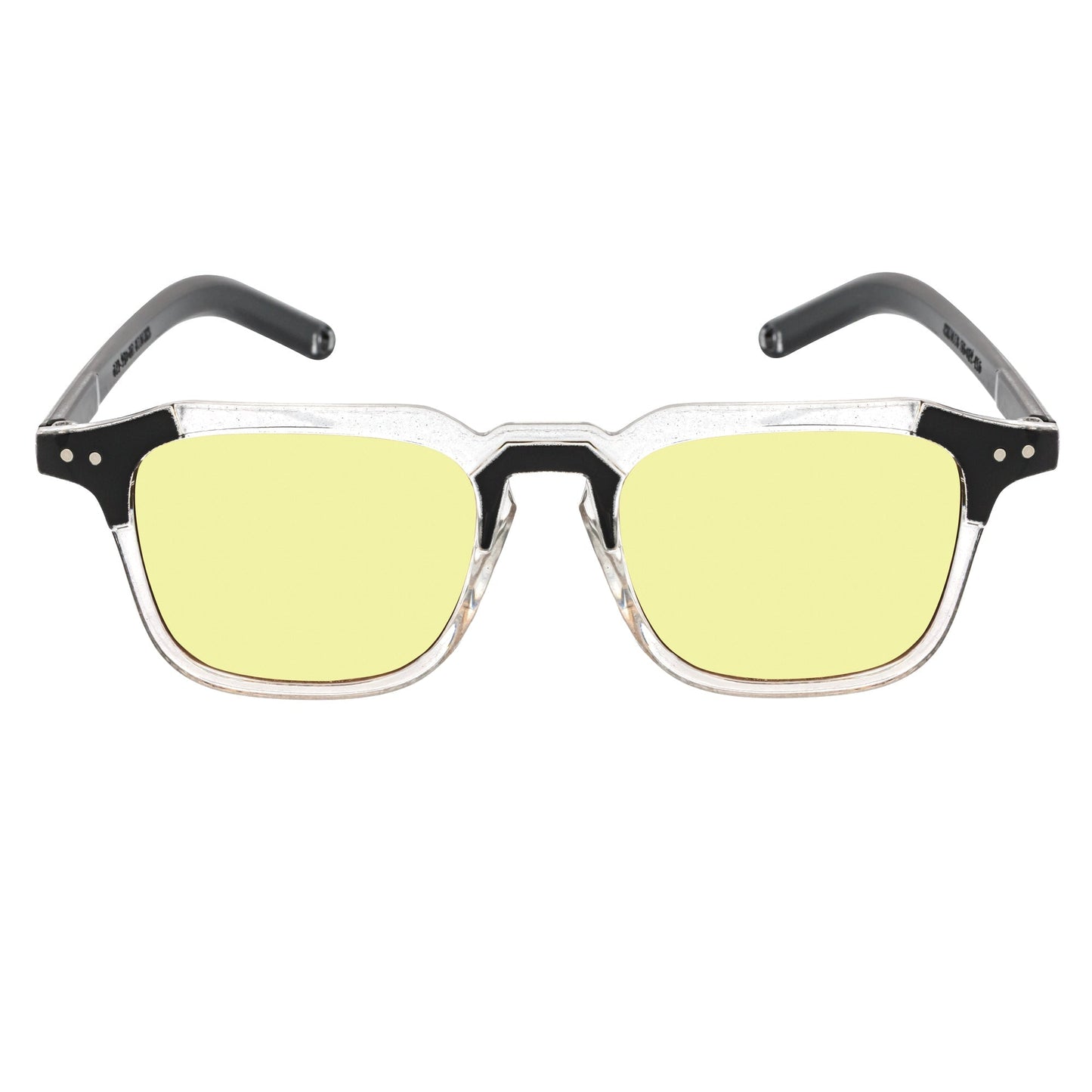 MISSONI - Two-Tone Square Horn Rimmed Sunglasses Black-Clear Yellow Lens