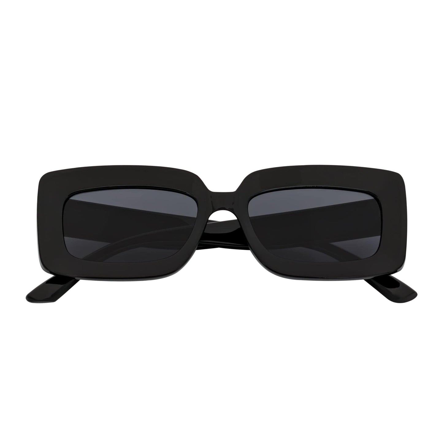 MOD - Small Thick Rectangle Retro 90s Style Sunglasses Gloss Black Smoke