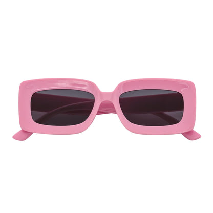MOD - Small Thick Rectangle Retro 90s Style Sunglasses Light Pink Smoke