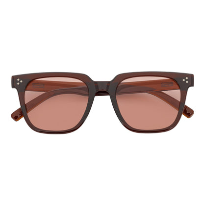 MONDO - High Fashion Square Horn Rimmed Sunglasses Clear Brown Pink Tint