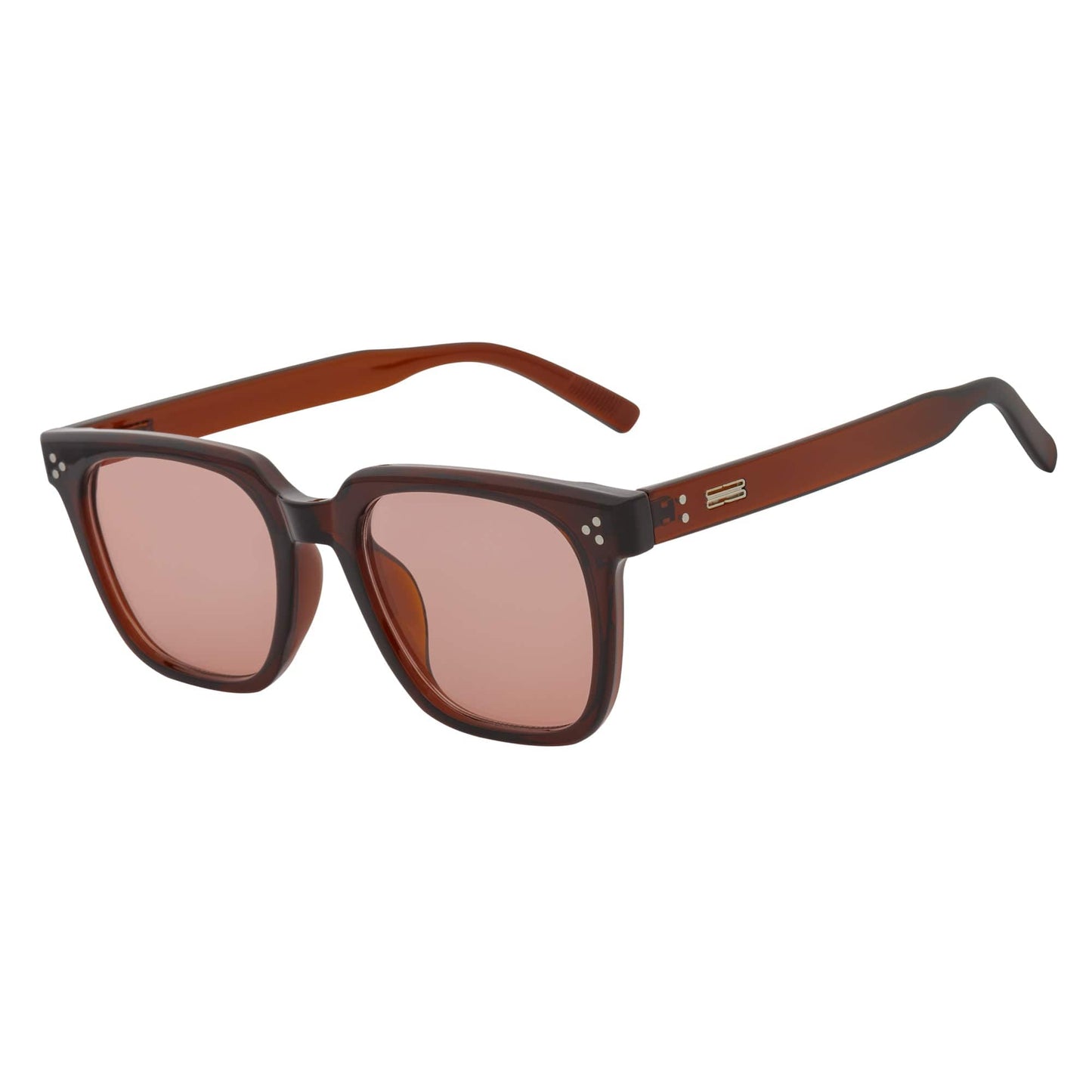 MONDO - High Fashion Square Horn Rimmed Sunglasses Clear Brown Pink Tint