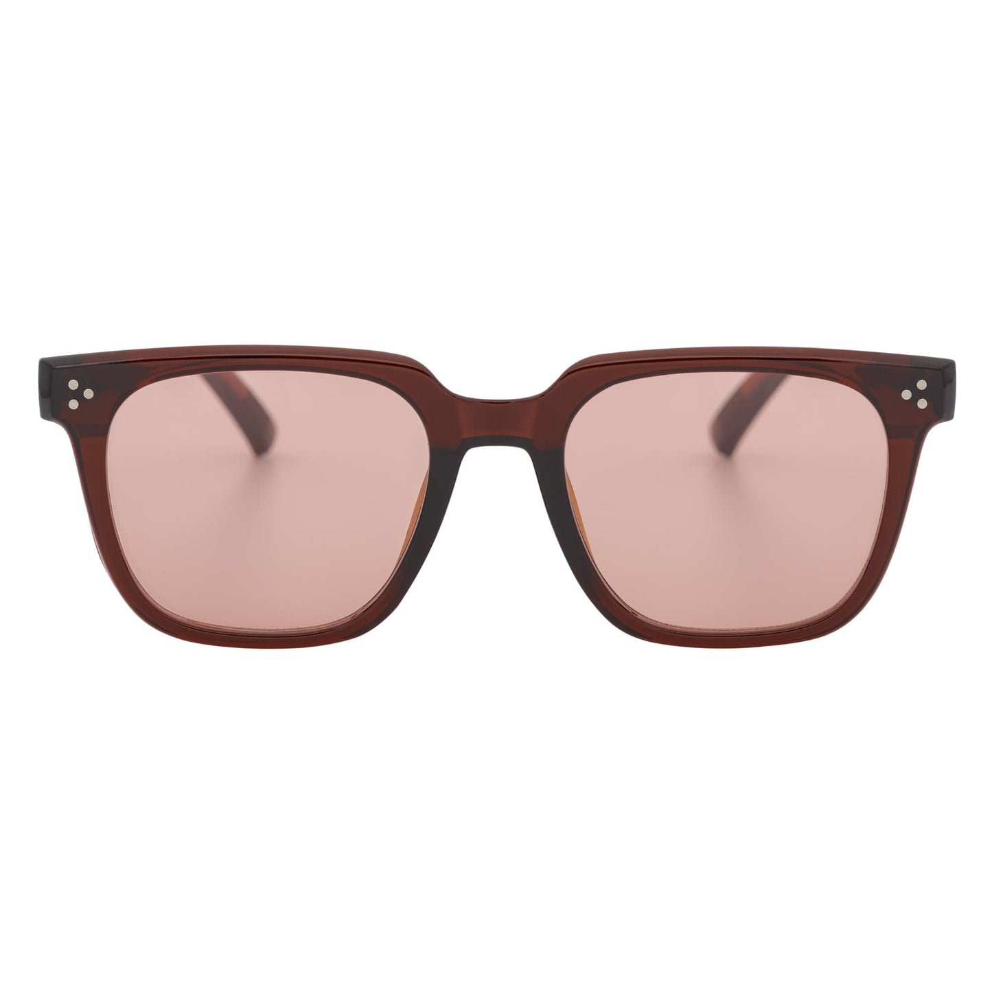 MONDO - High Fashion Square Horn Rimmed Sunglasses Clear Brown Pink Tint