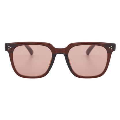 MONDO - High Fashion Square Horn Rimmed Sunglasses Clear Brown Pink Tint