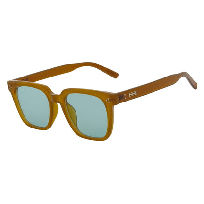 MONDO - High Fashion Square Horn Rimmed Sunglasses Tan Green Tint