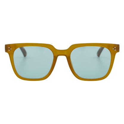 MONDO - High Fashion Square Horn Rimmed Sunglasses Tan Green Tint