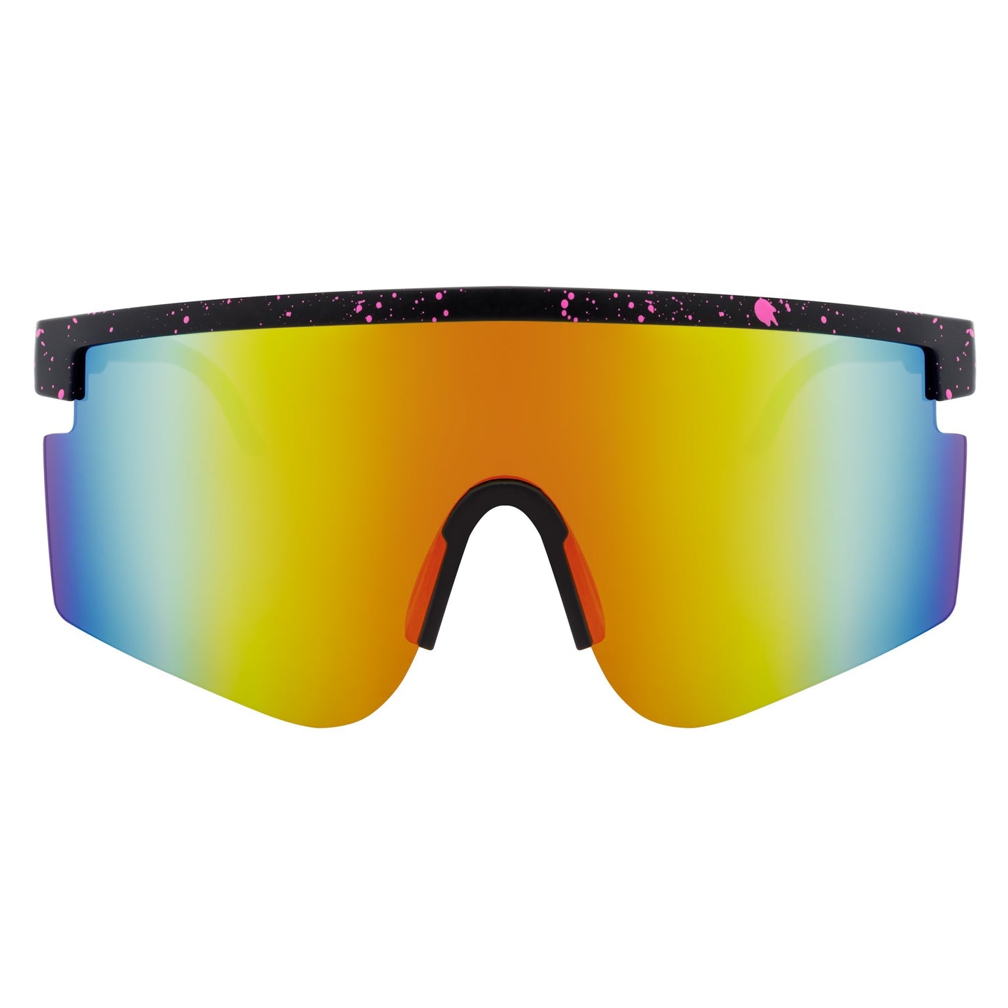 MONOLITH - X-Large Rimless Sports Shield Sunglasses Black Pink-Orange Mirror