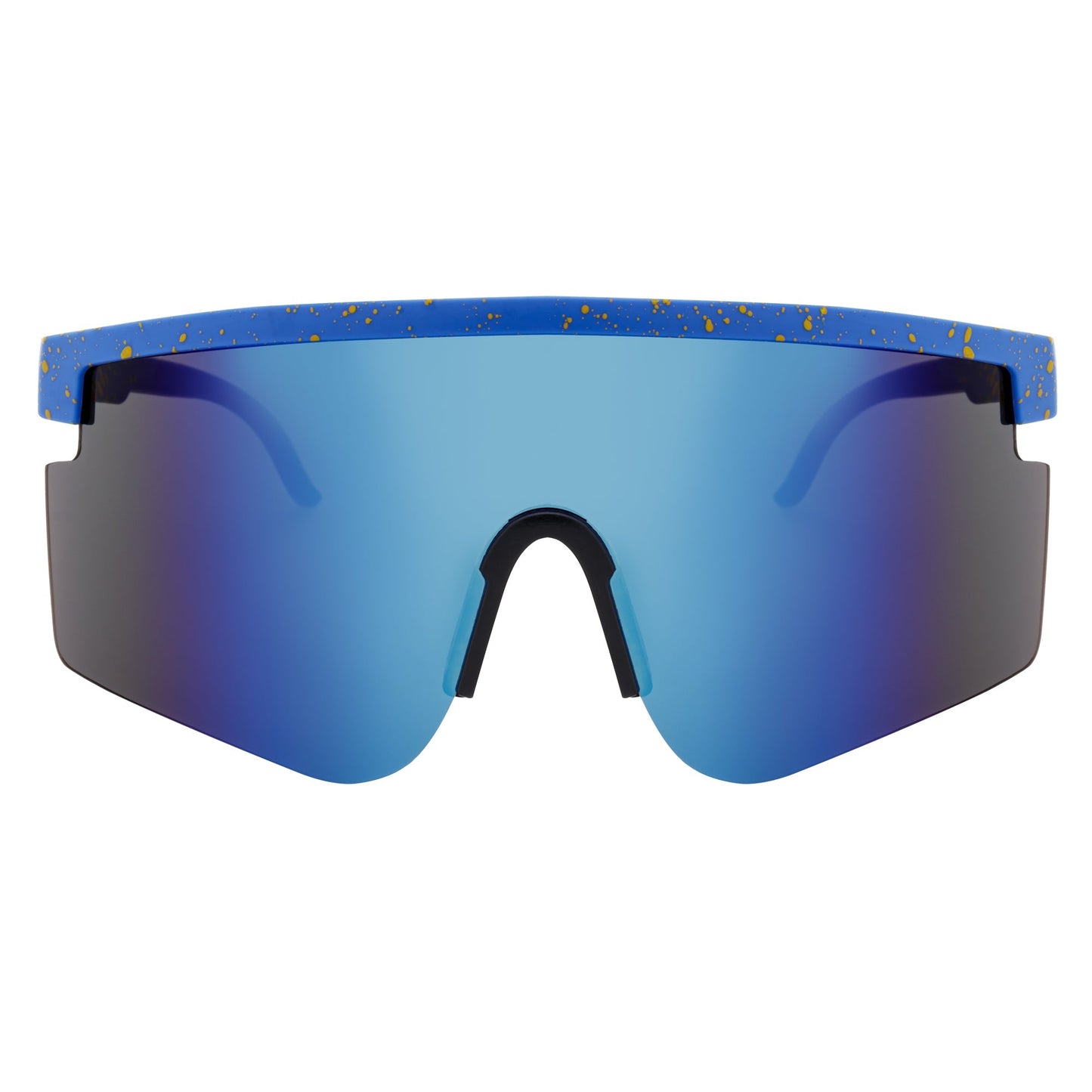 MONOLITH - X-Large Rimless Sports Shield Sunglasses Black Yellow-Blue Mirror