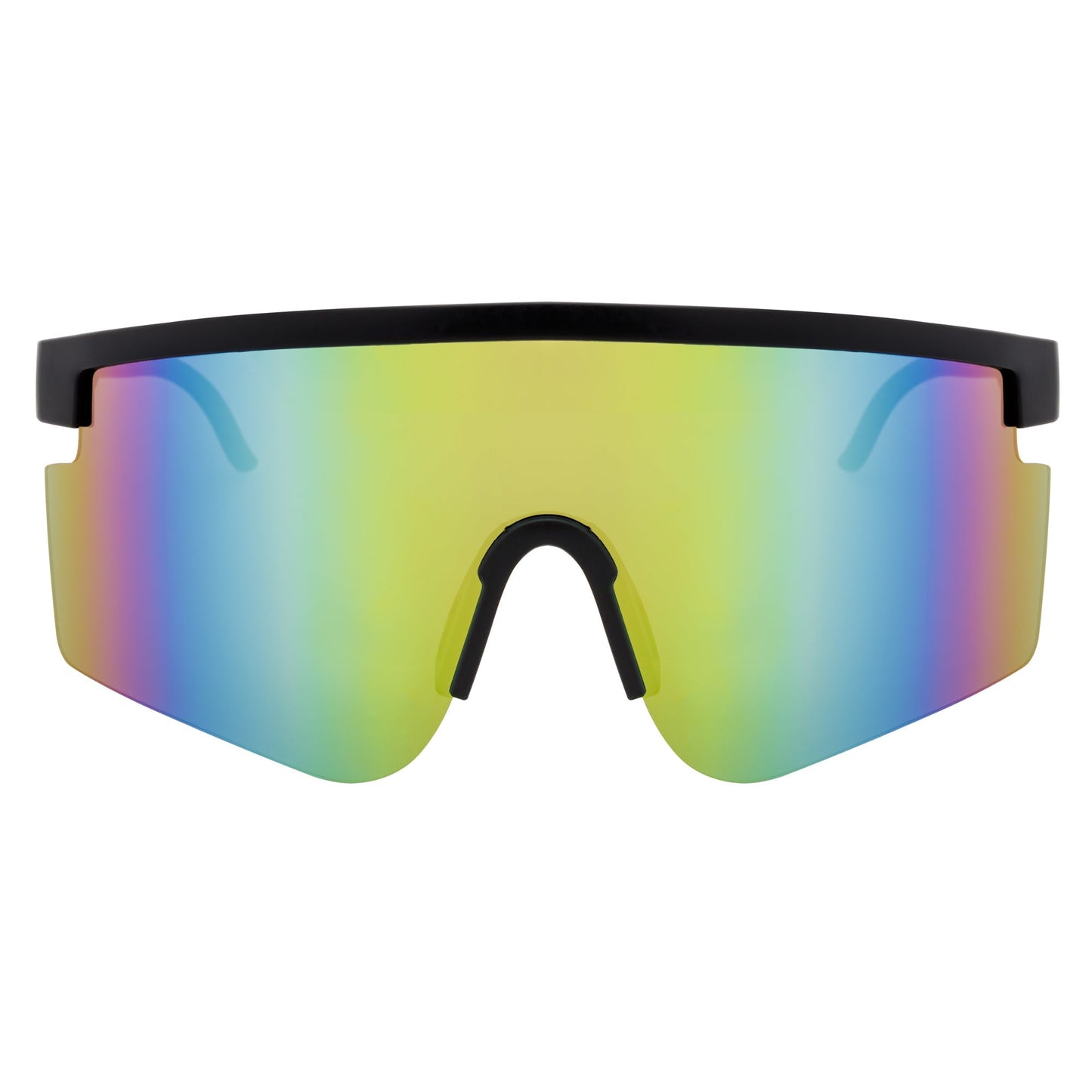 MONOLITH - X-Large Rimless Sports Shield Sunglasses Matte Black Rainbow Mirror