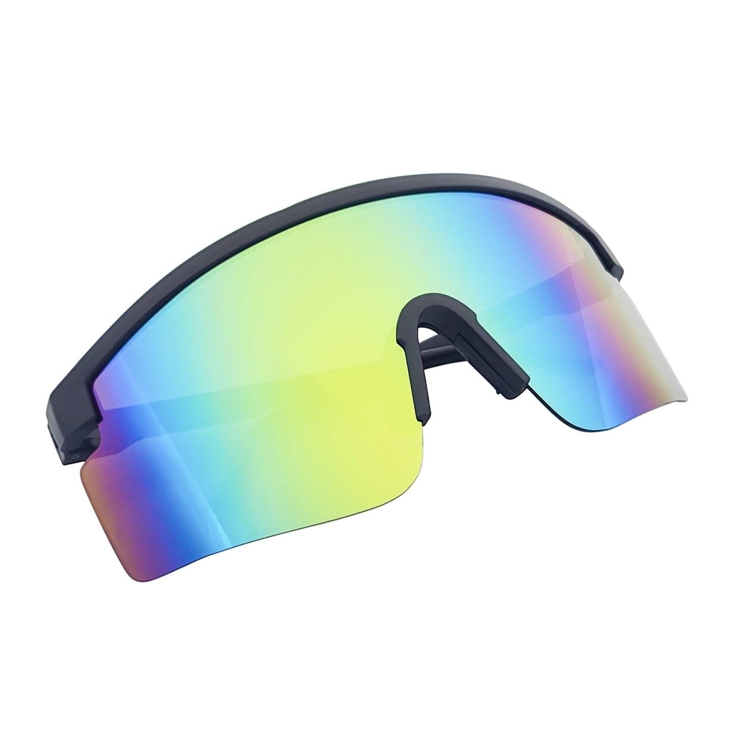 MONOLITH - X-Large Rimless Sports Shield Sunglasses Matte Black Rainbow Mirror