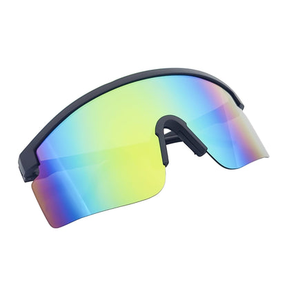 MONOLITH - X-Large Rimless Sports Shield Sunglasses Matte Black Rainbow Mirror