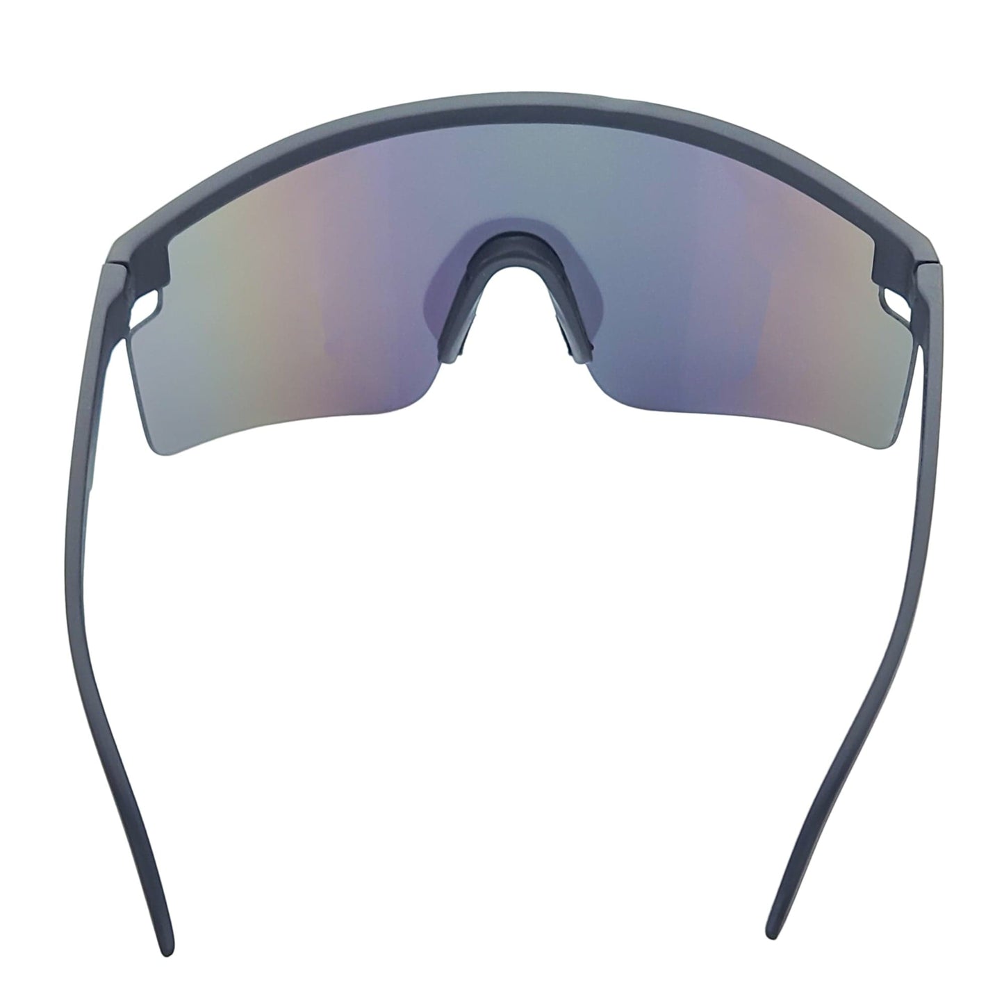 MONOLITH - X-Large Rimless Sports Shield Sunglasses Matte Black Rainbow Mirror