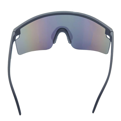 MONOLITH - X-Large Rimless Sports Shield Sunglasses Matte Black Rainbow Mirror