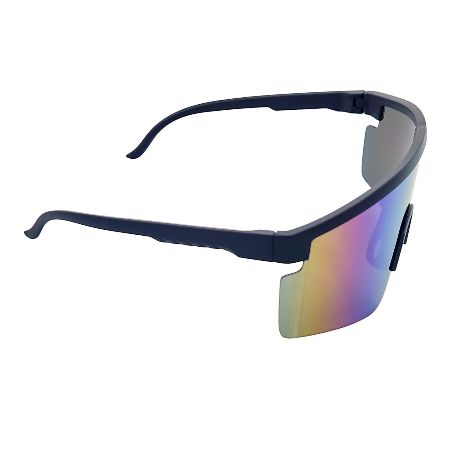 MONOLITH - X-Large Rimless Sports Shield Sunglasses Matte Black Rainbow Mirror