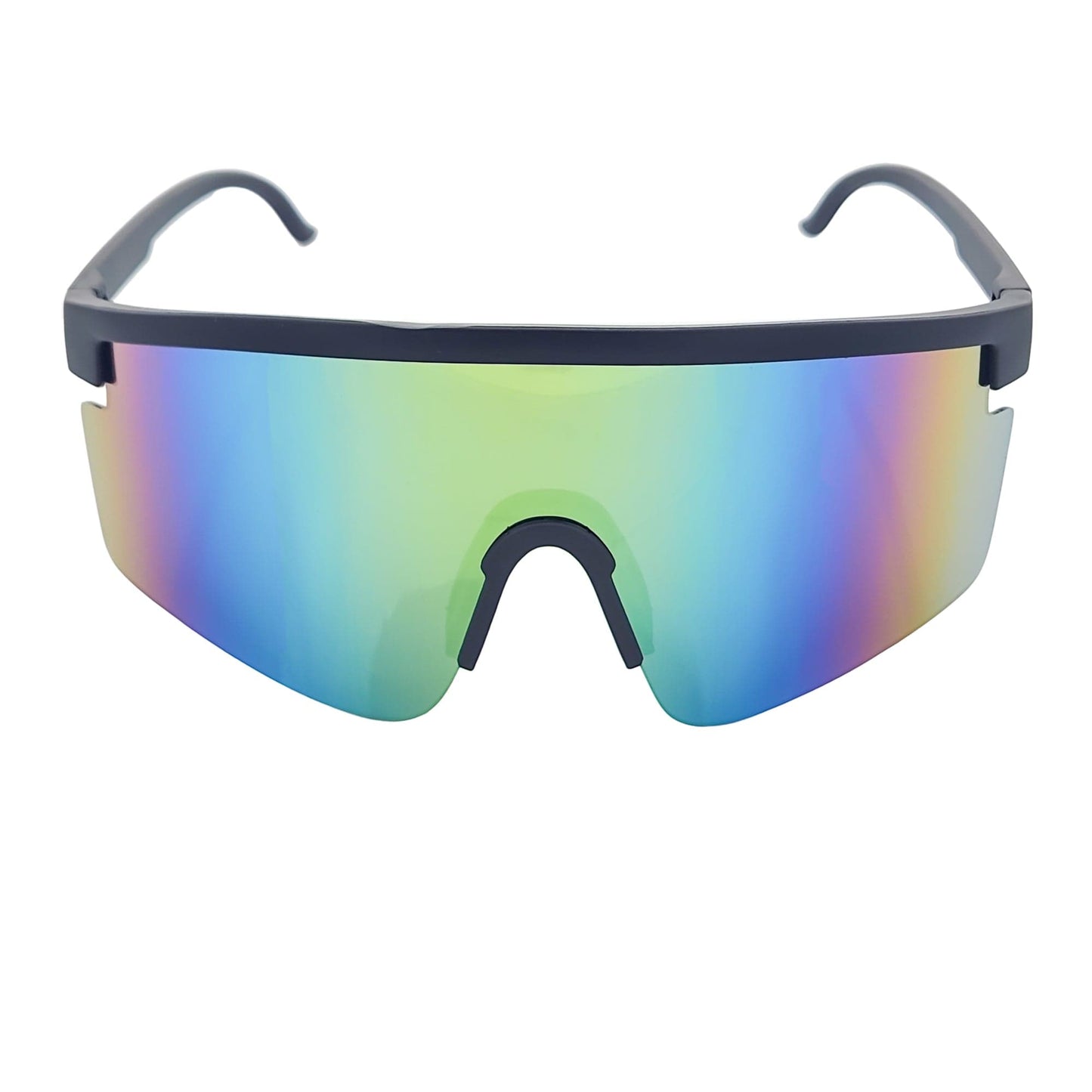MONOLITH - X-Large Rimless Sports Shield Sunglasses Matte Black Rainbow Mirror