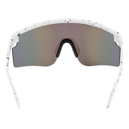 MONOLITH - X-Large Rimless Sports Shield Sunglasses White - Blue Mirror