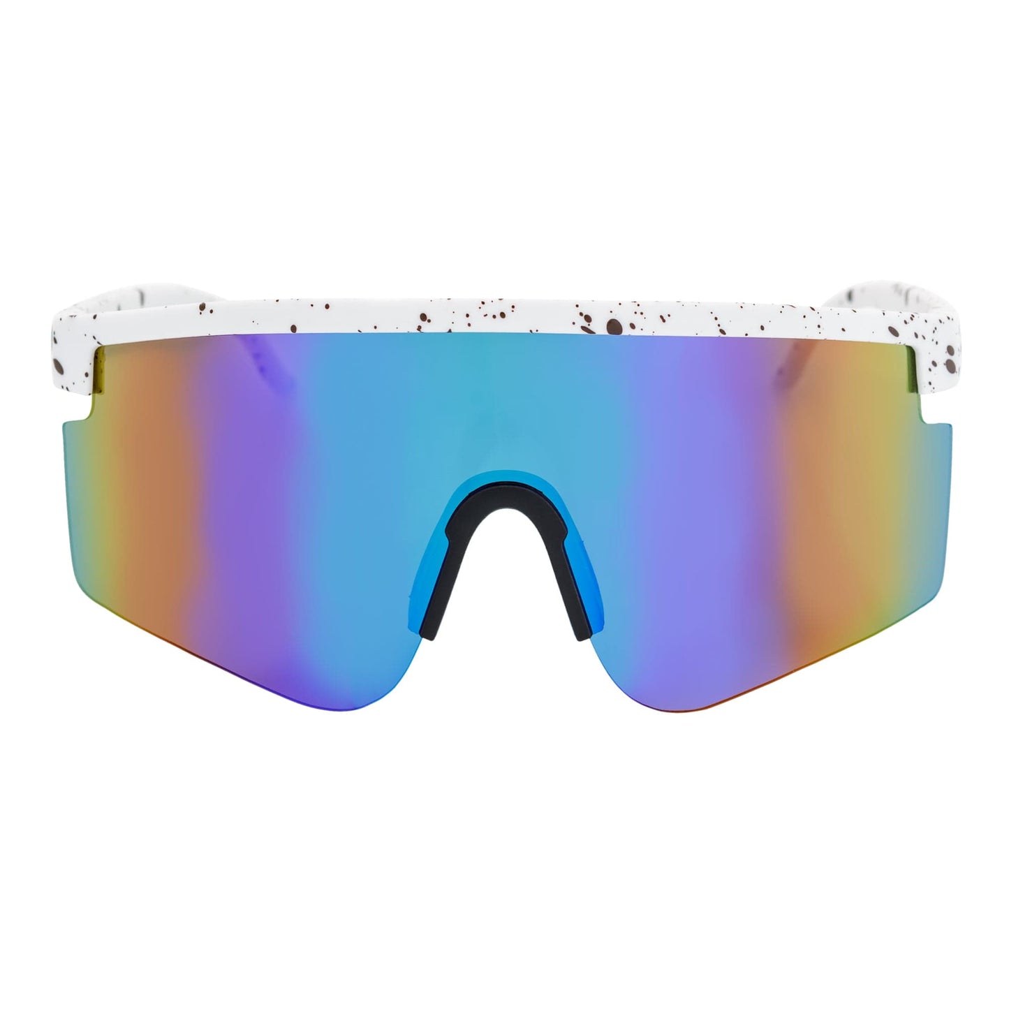 MONOLITH - X-Large Rimless Sports Shield Sunglasses White - Blue Mirror
