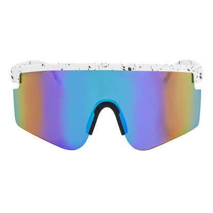 MONOLITH - X-Large Rimless Sports Shield Sunglasses White - Blue Mirror