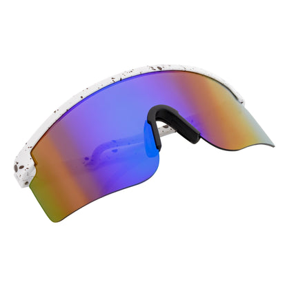 MONOLITH - X-Large Rimless Sports Shield Sunglasses White - Blue Mirror