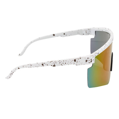 MONOLITH - X-Large Rimless Sports Shield Sunglasses White - Blue Mirror