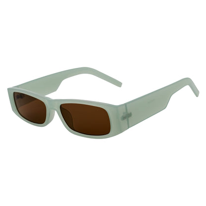 MONTERREY - Thick Frame 90s Style Small Rectangle Sunglasses Clear Mint Brown