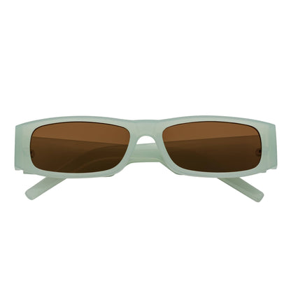 MONTERREY - Thick Frame 90s Style Small Rectangle Sunglasses Clear Mint Brown