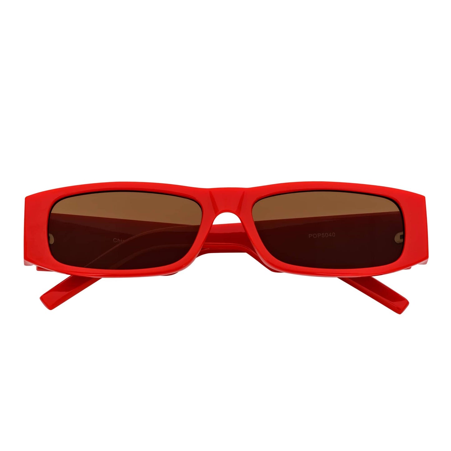 MONTERREY - Thick Frame 90s Style Small Rectangle Sunglasses Red Brown Lens