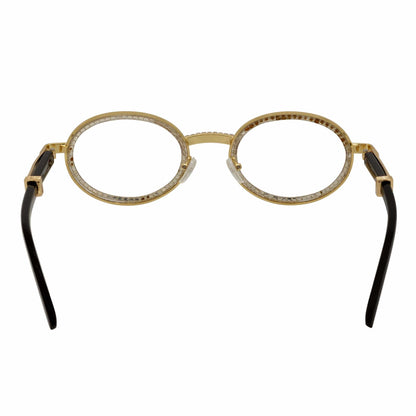 BLING ONE - Rhinestone Retro 90s Metal Round Oval Glasses Gold Clear Lens
