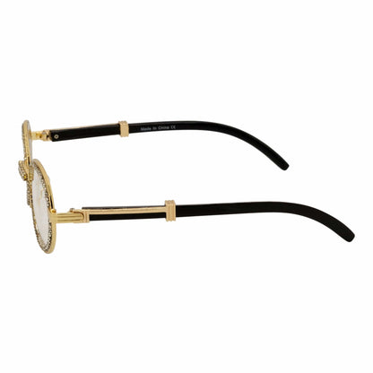 BLING ONE - Rhinestone Retro 90s Metal Round Oval Glasses Gold Clear Lens