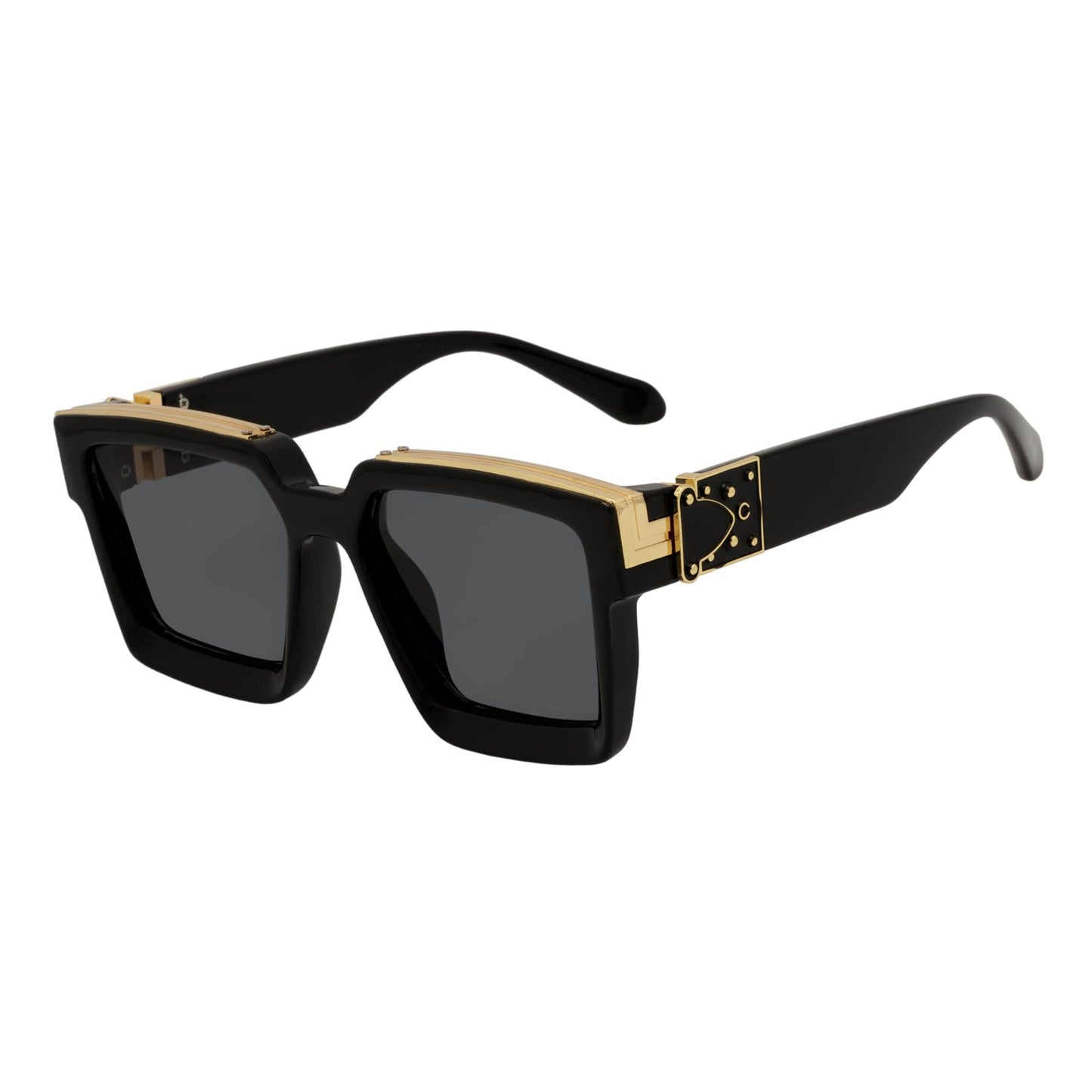 BILLIONAIRE - Large Square High Fashion Square Sunglasses Gloss Black-Gold Smoke Tint