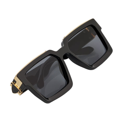 BILLIONAIRE - Large Square High Fashion Square Sunglasses Gloss Black-Gold Smoke Tint