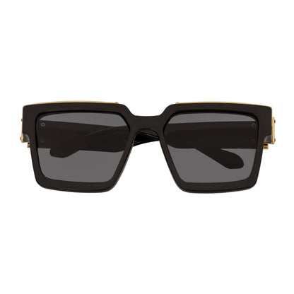 BILLIONAIRE - Large Square High Fashion Square Sunglasses Gloss Black-Gold Smoke Tint
