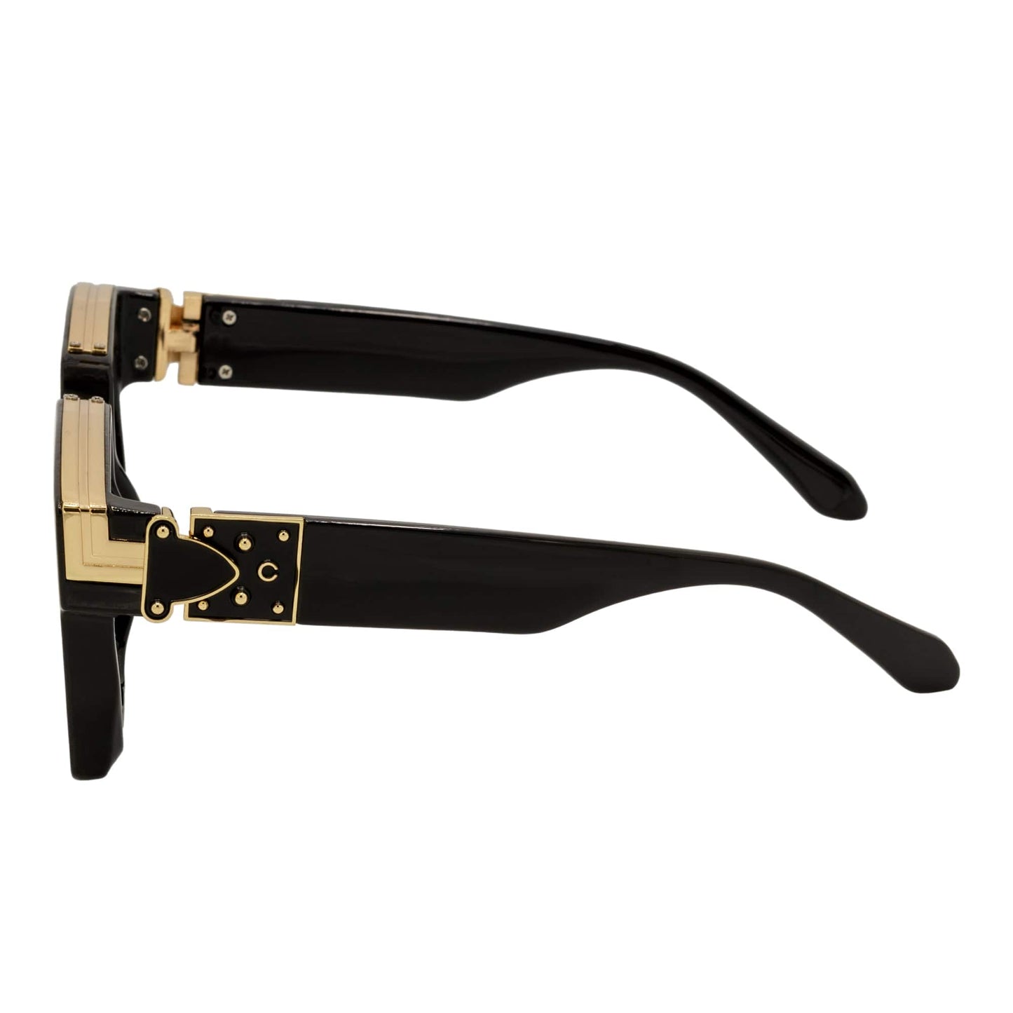 BILLIONAIRE - Large Square High Fashion Square Sunglasses Gloss Black-Gold Smoke Tint