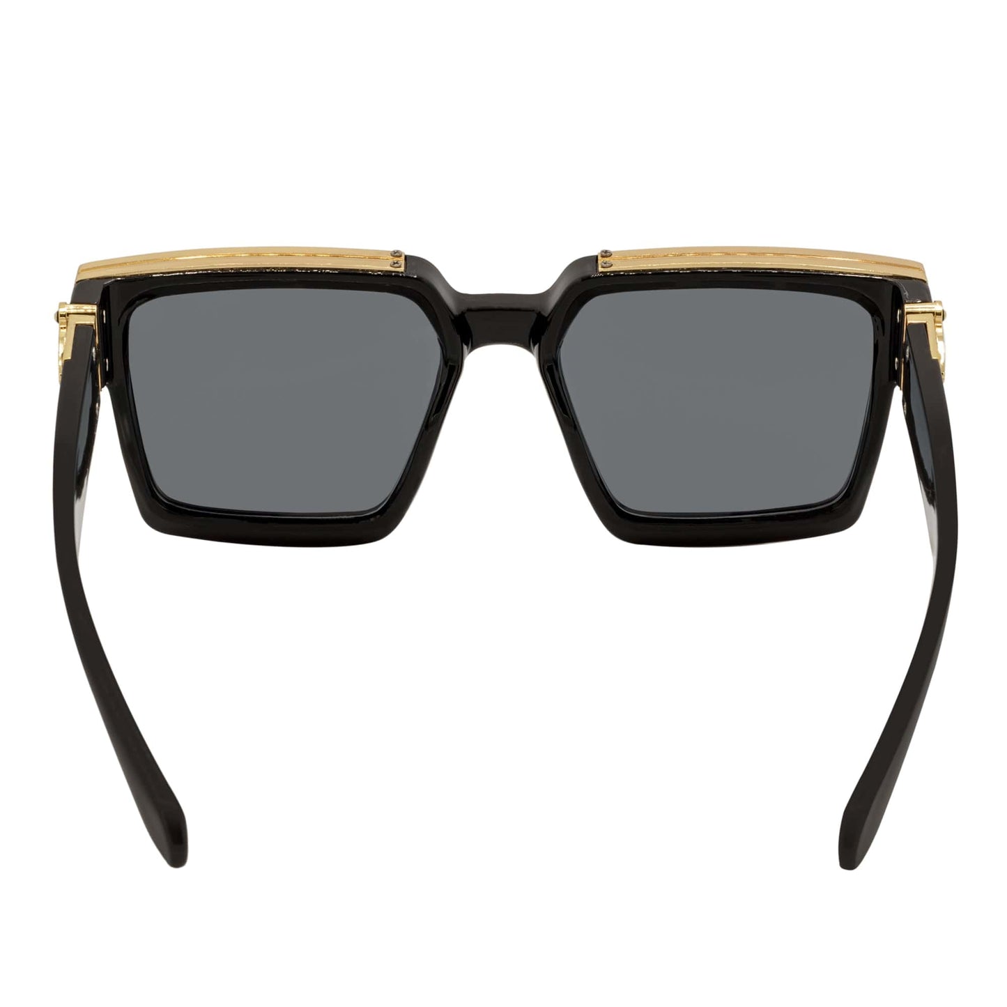 BILLIONAIRE - Large Square High Fashion Square Sunglasses Gloss Black-Gold Smoke Tint