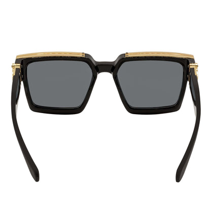 BILLIONAIRE - Large Square High Fashion Square Sunglasses Gloss Black-Gold Smoke Tint