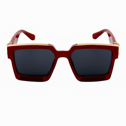 BILLIONAIRE - Large Square High Fashion Square Sunglasses Red-Gold Smoke Tint