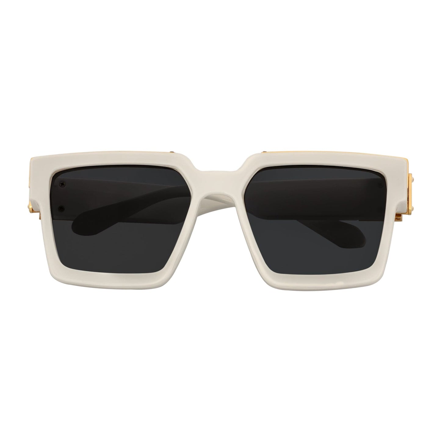 BILLIONAIRE - Large Square High Fashion Square Sunglasses White-Gold Smoke