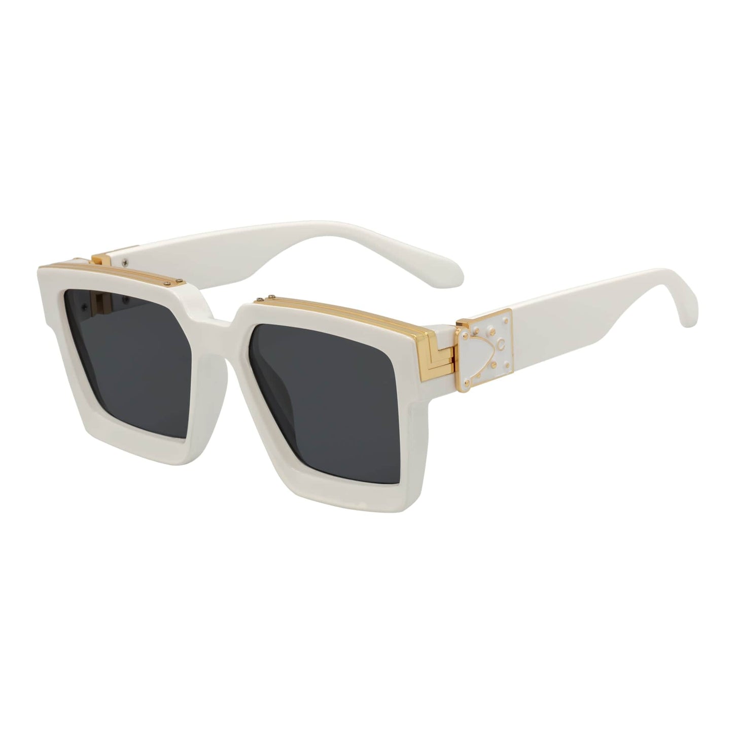 BILLIONAIRE - Large Square High Fashion Square Sunglasses White-Gold Smoke