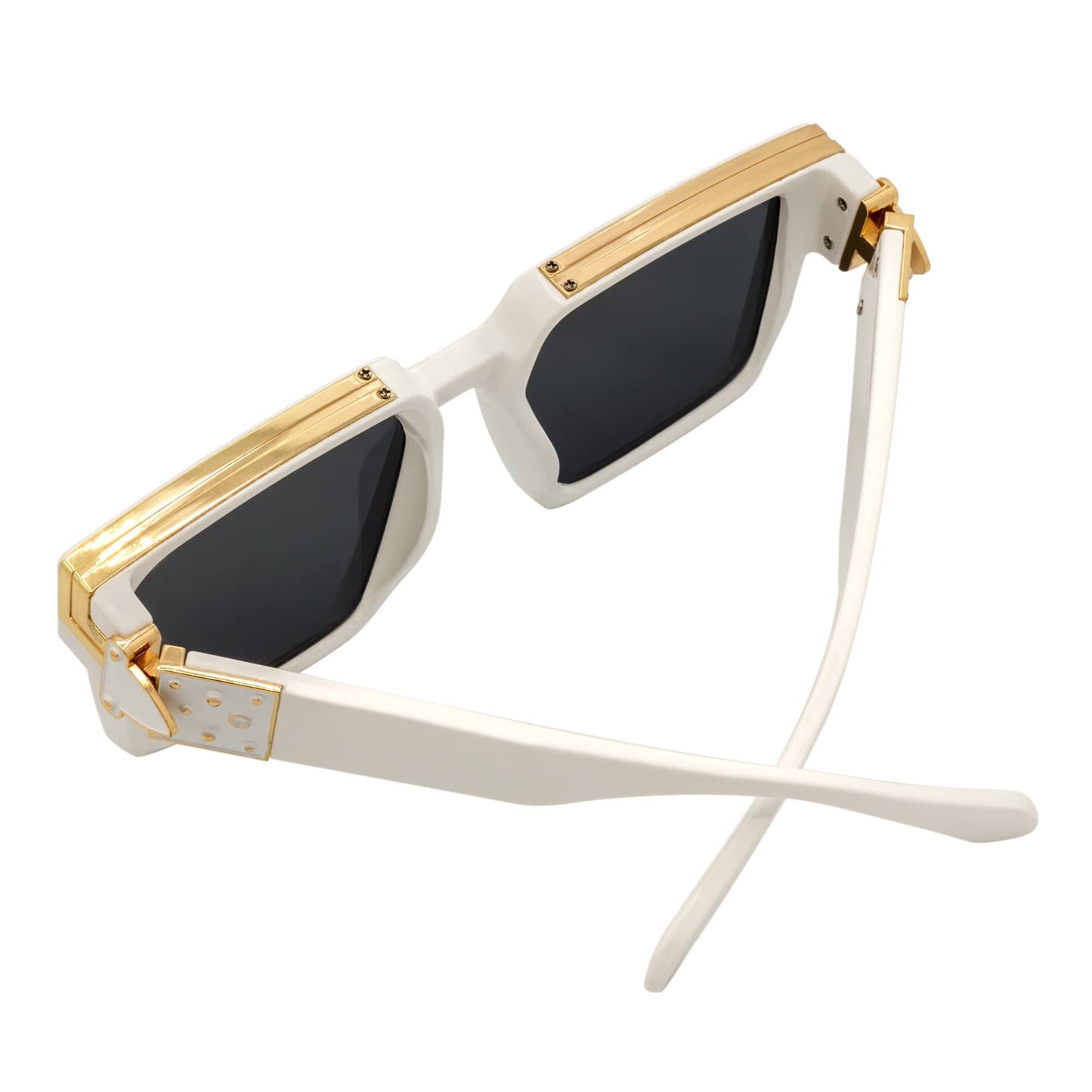 BILLIONAIRE - Large Square High Fashion Square Sunglasses White-Gold Smoke