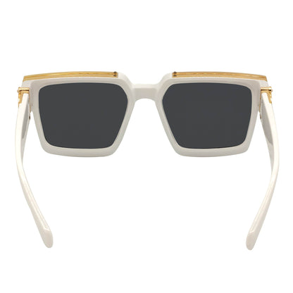 BILLIONAIRE - Large Square High Fashion Square Sunglasses White-Gold Smoke