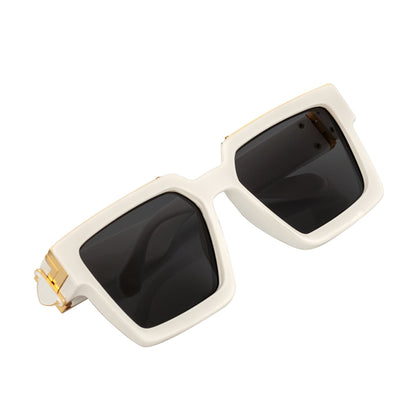 BILLIONAIRE - Large Square High Fashion Square Sunglasses White-Gold Smoke
