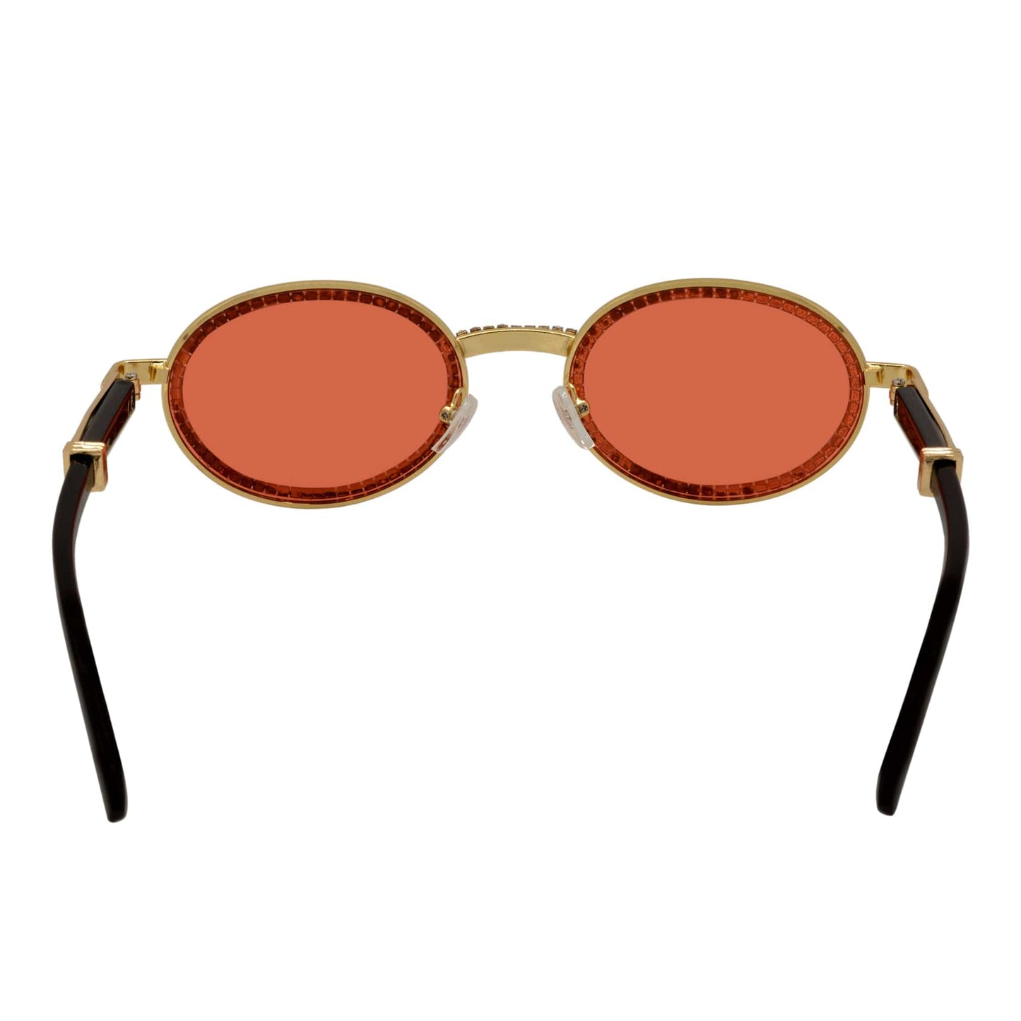 BLING ONE - Rhinestone Retro 90s Round Metal Oval Sunglasses Gold Red Tint
