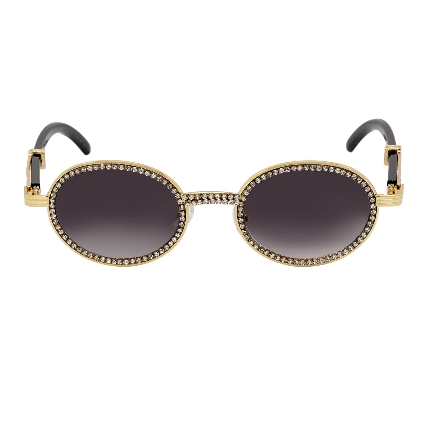 BLING ONE - Rhinestone Retro 90s Fashion Round Metal Oval Sunglasses Gold Smoke