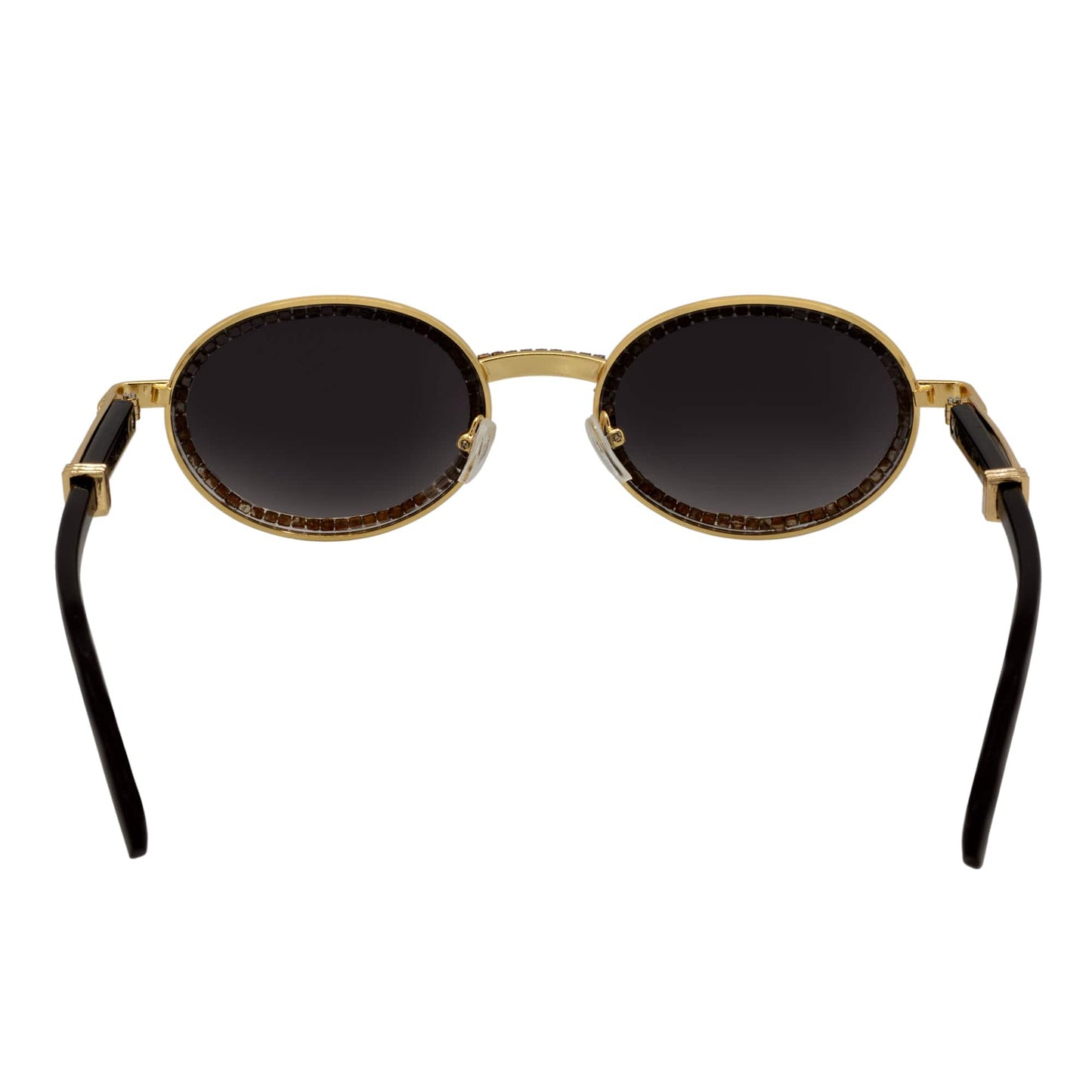 BLING ONE - Rhinestone Retro 90s Fashion Round Metal Oval Sunglasses Gold Smoke