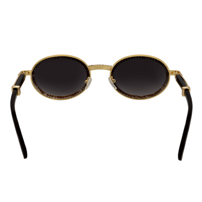 BLING ONE - Rhinestone Retro 90s Fashion Round Metal Oval Sunglasses Gold Smoke