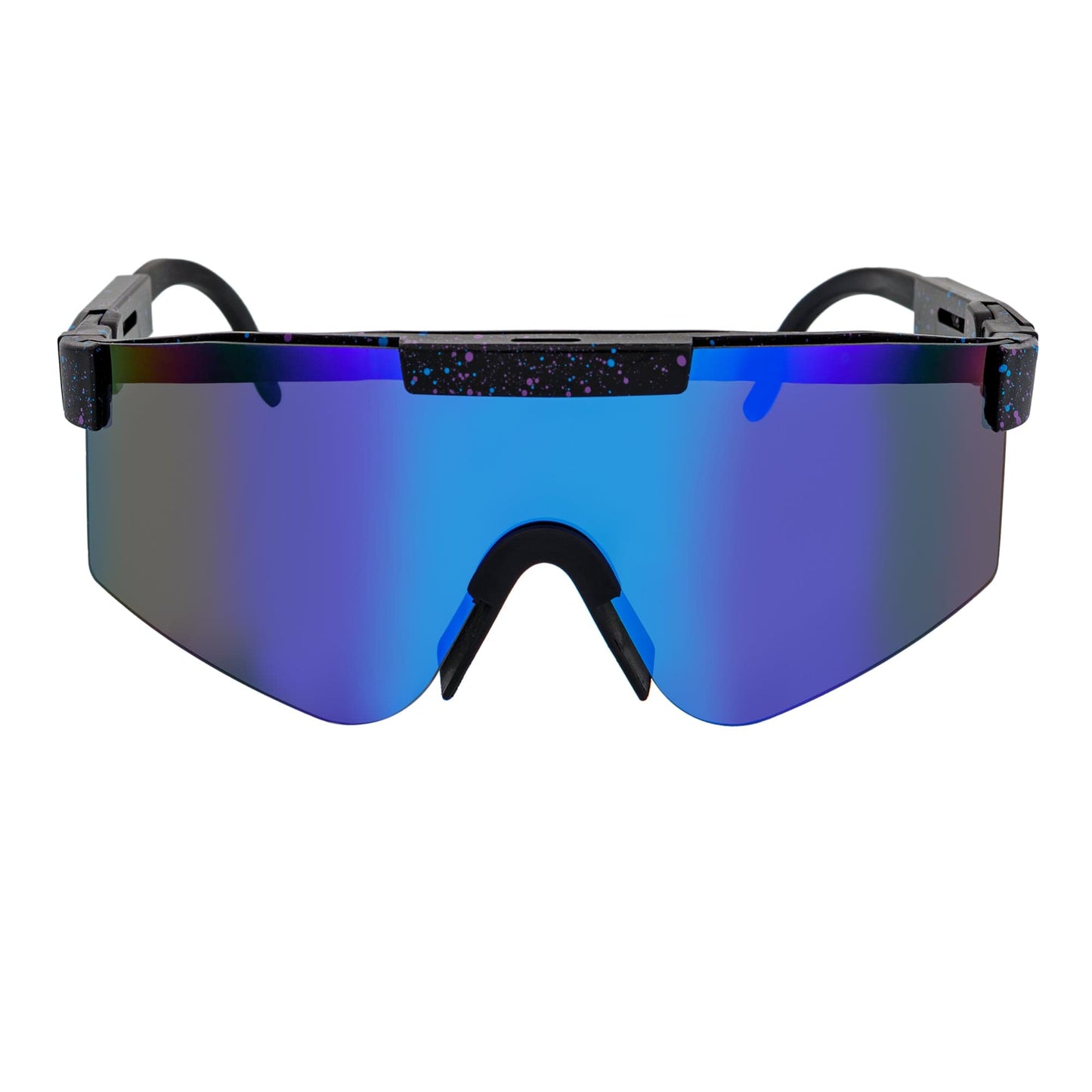 COBRA - Large Adjustable Shield Sunglasses Black Blue-Speckled Blue Mirror