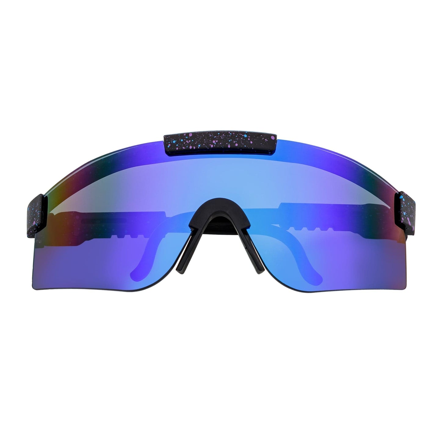 COBRA - Large Adjustable Shield Sunglasses Black Blue-Speckled Blue Mirror