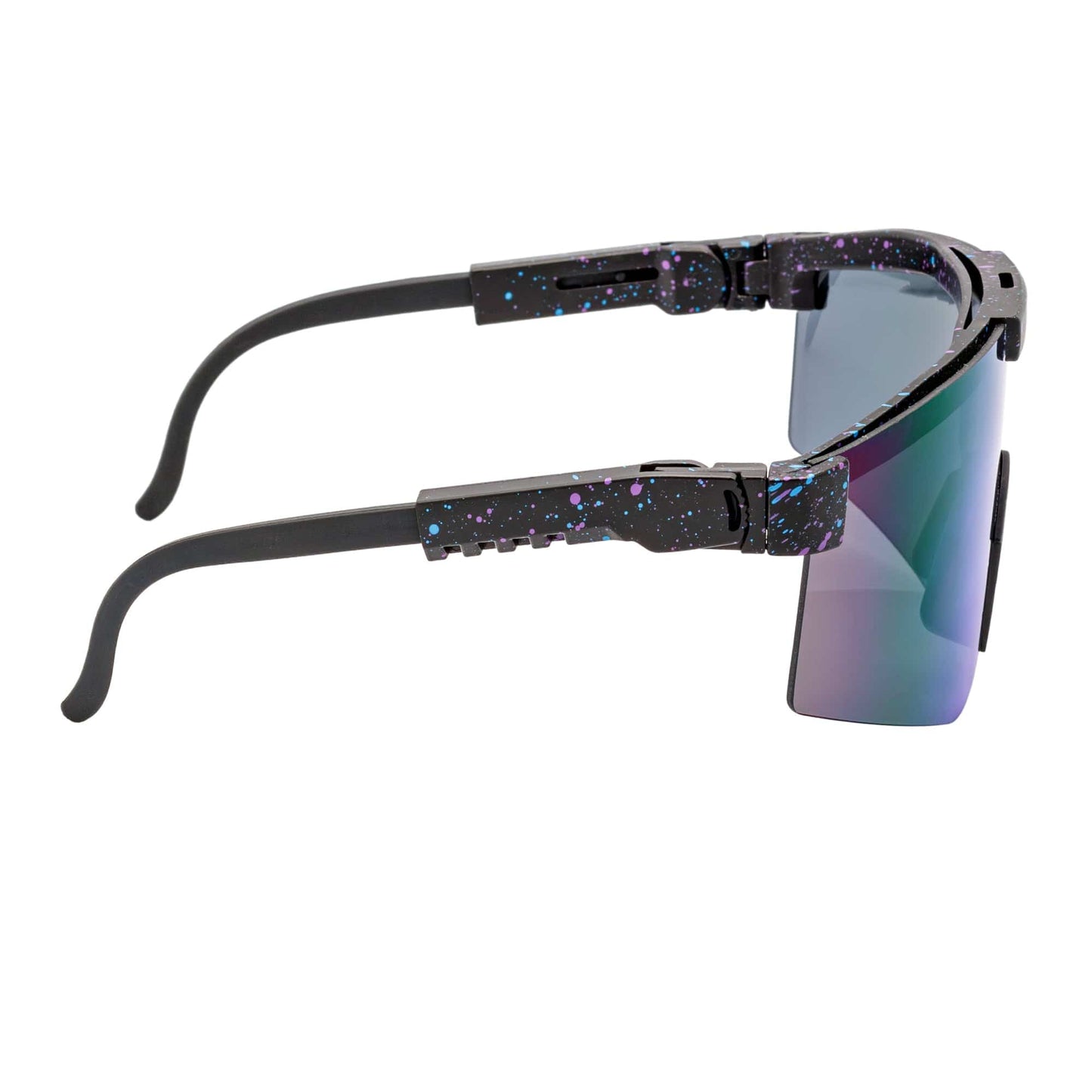 COBRA - Large Adjustable Shield Sunglasses Black Blue-Speckled Blue Mirror