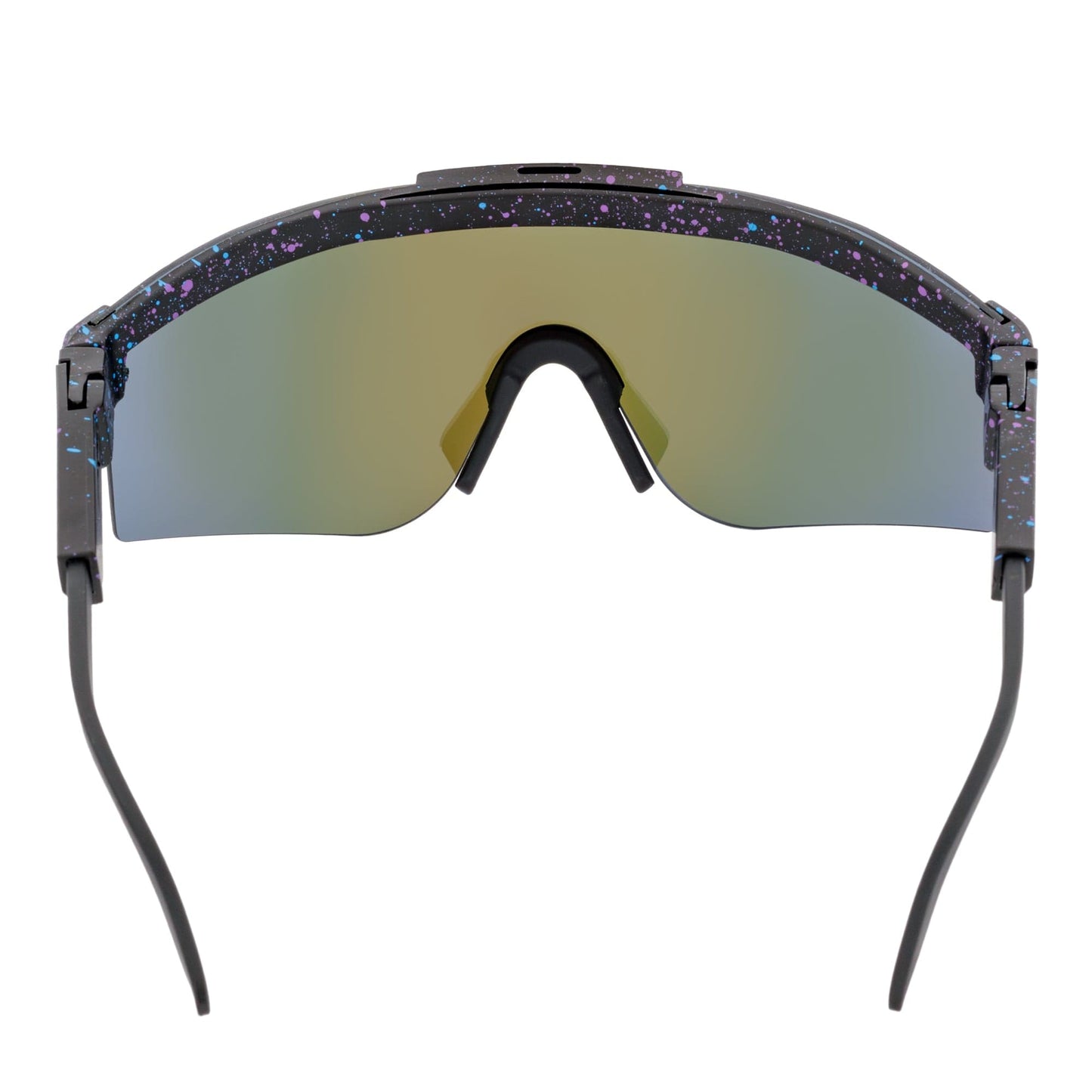 COBRA - Large Adjustable Shield Sunglasses Black Blue-Speckled Blue Mirror