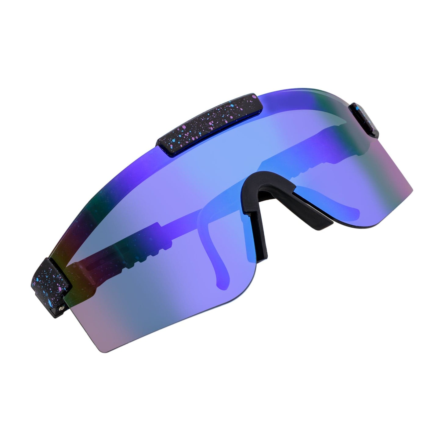COBRA - Large Adjustable Shield Sunglasses Black Blue-Speckled Blue Mirror