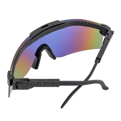 COBRA - Adjustable Rimless Shield Sunglasses Black Gray-Speckled Orange Mirror